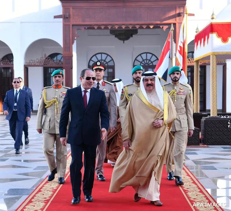 Egyptian President Abdel Fattah al-Sisi meets with King of Bahrain Hamad bin Isa Al Khalifa in Manama, Bahrain on June 29, 2022. Photo by Egyptian President Office