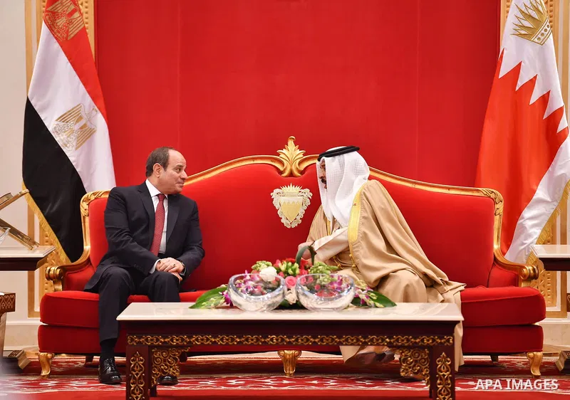Egyptian President Abdel Fattah al-Sisi meets with King of Bahrain Hamad bin Isa Al Khalifa in Manama, Bahrain on June 29, 2022. Photo by Egyptian President Office