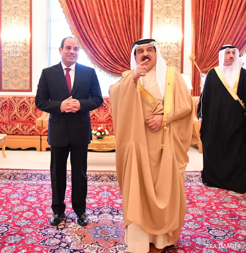 Egyptian President Abdel Fattah al-Sisi meets with King of Bahrain Hamad bin Isa Al Khalifa in Manama, Bahrain on June 29, 2022. Photo by Egyptian President Office