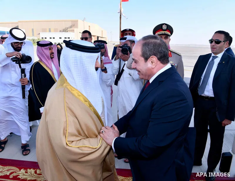 Egyptian President Abdel Fattah al-Sisi meets with King of Bahrain Hamad bin Isa Al Khalifa in Manama, Bahrain on June 29, 2022. Photo by Egyptian President Office