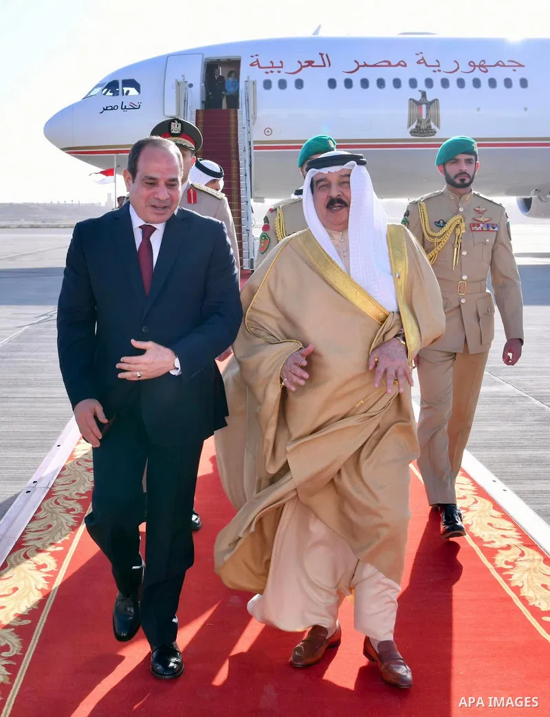 Egyptian President Abdel Fattah al-Sisi meets with King of Bahrain Hamad bin Isa Al Khalifa in Manama, Bahrain on June 29, 2022. Photo by Egyptian President Office