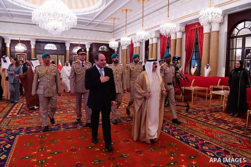 Egyptian President Abdel Fattah al-Sisi meets with King Hamad bin Isa Al Khalifa, King of the Kingdom of Bahrain in Manama, Bahrain on June 29, 2022. Photo by Egyptian President Office