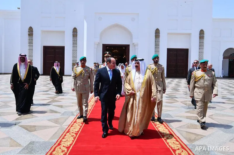Egyptian President Abdel Fattah al-Sisi meets with King Hamad bin Isa Al Khalifa, King of the Kingdom of Bahrain in Manama, Bahrain on June 29, 2022. Photo by Egyptian President Office