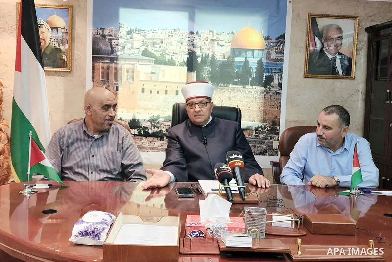 Palestinian Minister of Awqaf Hatem Al-Bakri speaks during a press conference in the city of Mecca during annual Hajj pilgrimage, on 12July 2022. One million people, including 850,000 from abroad, are allowed to particip...