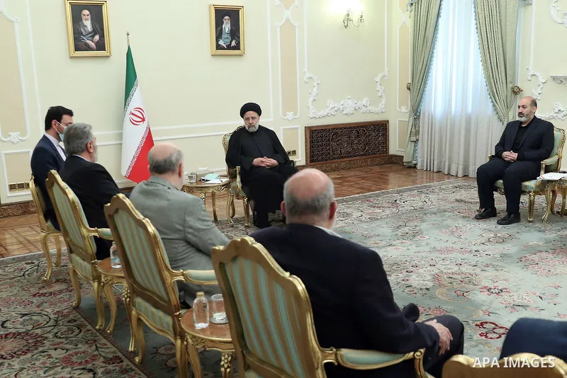 Secretary-General of the Palestinian Islamic Jihad Movement Ziad Al-Nakhla, meets with Iran’s President Ebrahim Raisi, in Tahran, Iran on August 4, 2022. Photo by Iranian presidency
