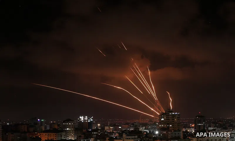 Rockets are launched from Gaza City, towards Israel on August 5, 2022. Palestinian militants fired rockets at Israel from the Gaza Strip this evening. The rocket fire come followed deadly air strikes by the Israeli milit...