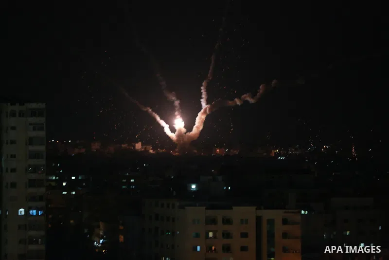 Rockets are launched from Gaza City, towards Israel on August 5, 2022. Palestinian militants fired rockets at Israel from the Gaza Strip this evening. The rocket fire come followed deadly air strikes by the Israeli milit...
