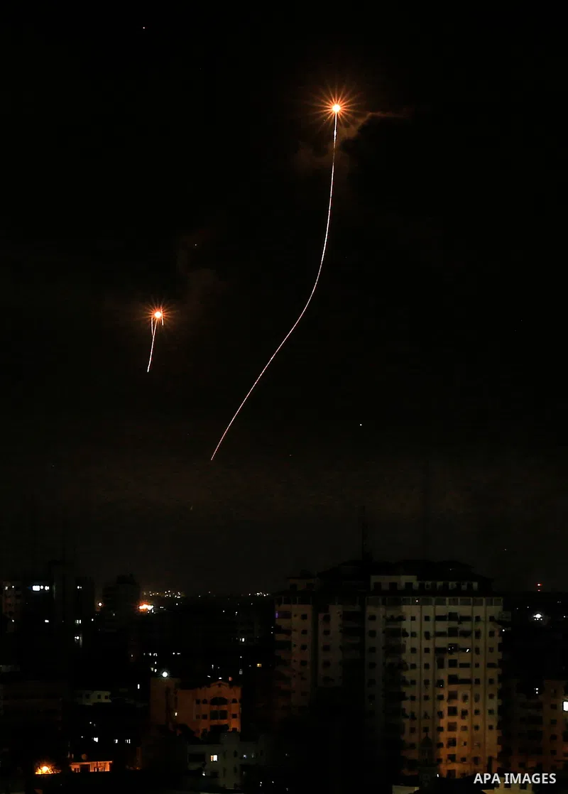 A salvo of rockets is fired from Gaza City toward Israel, on August 6, 2022. The Israeli military warned deadly aerial operations against militants in Gaza could last a week, as exchanges of fire were ongoing for a secon...