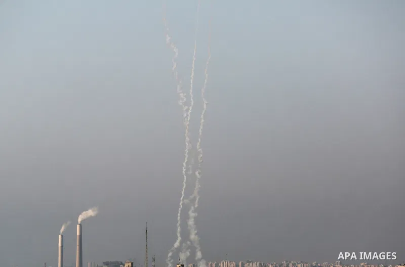 Rockets are launched from Gaza City, towards Israel on August 7, 2022. Latest figures by the Ministry of Health show that the number of Palestinians killed since the beginning of the Israeli aggression on the Gaza Strip...