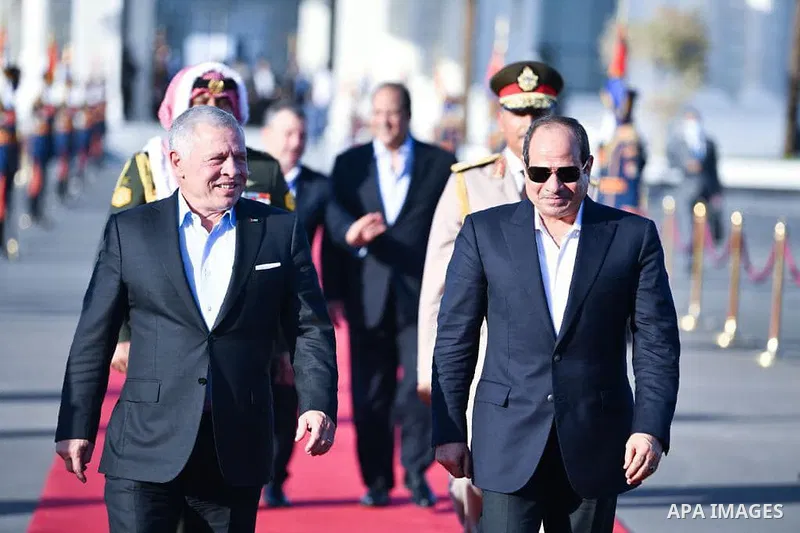 Egyptian president Abdel Fattah al-Sisi farewell King Abdullah II bin Al Hussein, King of the Hashemite Kingdom of Jordan, at El Alamein Airport in Egypt on August 23, 2022. Photo by Egyptian President Office
