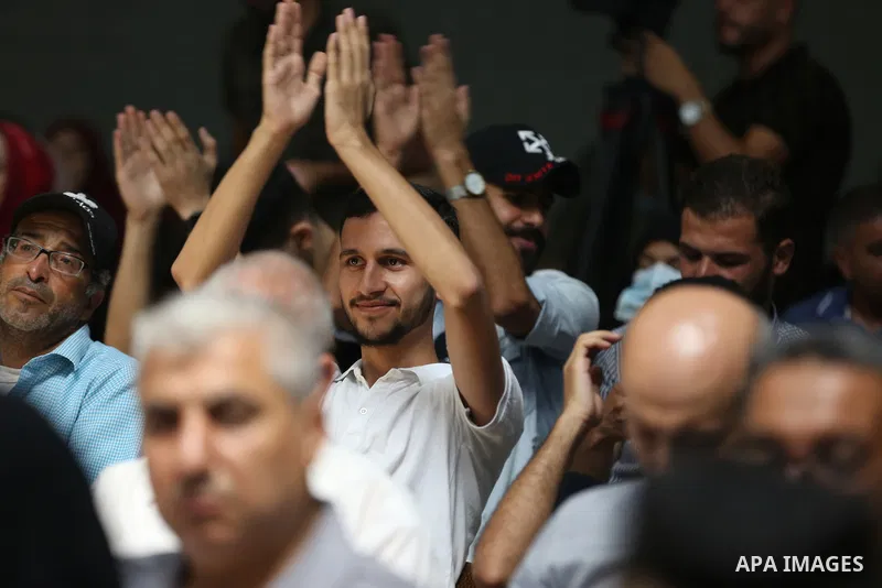 Palestinian supporters of the Popular Front for the Liberation of Palestine, attend the national festival the The 21th anniversary of the killing of Abu Ali Mustafa, leader of (PFLP), in Gaza city on August 30, 2022. Abu...