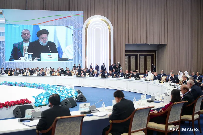 Iranian President Ebrahim Raisi attends the Conference on Interaction and Confidence Building Measures in Asia (CICA) is hosted by Kazakh President President Kassym-Jomart Tokayev (3rd R) in Astana, Kazakhstan on October...