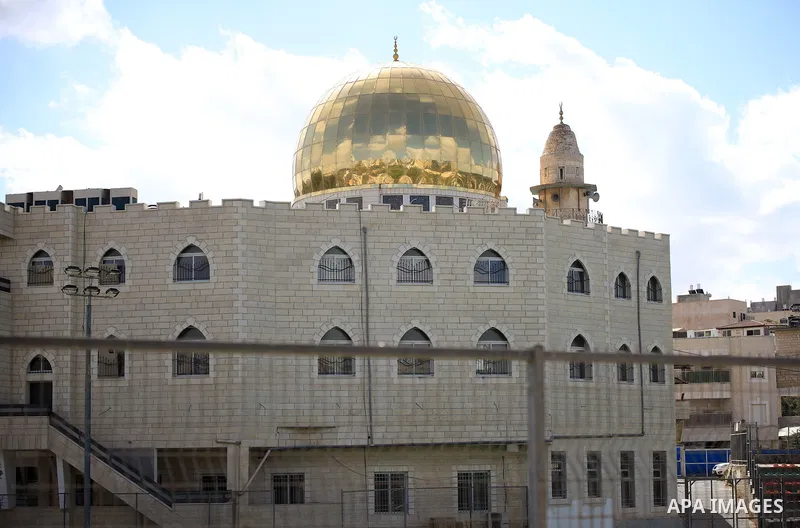 A general view of the golden dome built on top of the Abdul Rahman mosque in Beit Safafa, Jerusalem on October 18, 2022. Israeli authorities notified to tear down the golden dome of a mosque in the southern Jerusalem nei...
