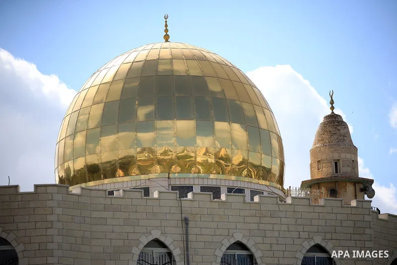 A general view of the golden dome built on top of the Abdul Rahman mosque in Beit Safafa, Jerusalem on October 18, 2022. Israeli authorities notified to tear down the golden dome of a mosque in the southern Jerusalem nei...