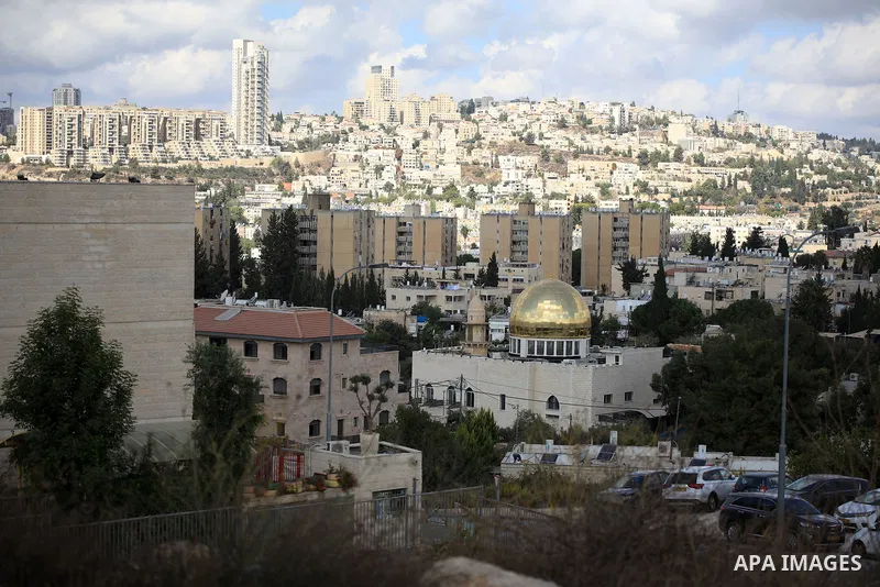 A general view of the golden dome built on top of the Abdul Rahman mosque in Beit Safafa, Jerusalem on October 18, 2022. Israeli authorities notified to tear down the golden dome of a mosque in the southern Jerusalem nei...