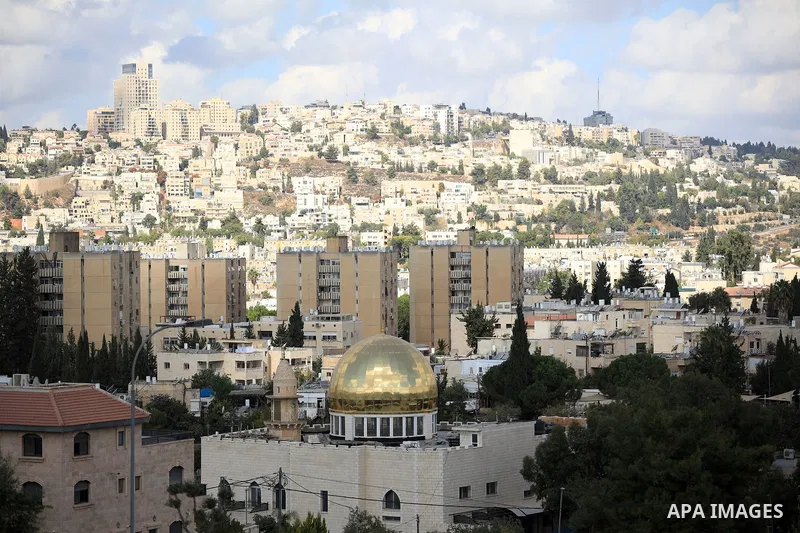 A general view of the golden dome built on top of the Abdul Rahman mosque in Beit Safafa, Jerusalem on October 18, 2022. Israeli authorities notified to tear down the golden dome of a mosque in the southern Jerusalem nei...