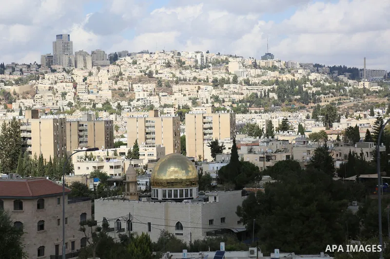 A general view of the golden dome built on top of the Abdul Rahman mosque in Beit Safafa, Jerusalem on October 18, 2022. Israeli authorities notified to tear down the golden dome of a mosque in the southern Jerusalem nei...
