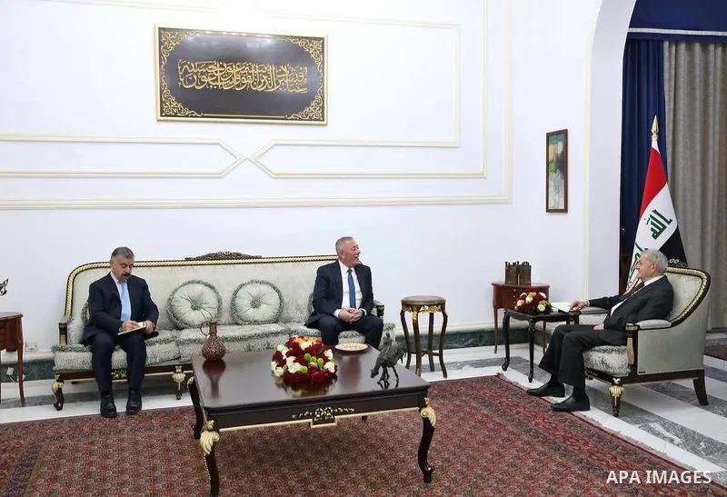 Iraqi President Abdullatif Mohammed Jamal meets with the Ambassador of the Hashemite Kingdom of Jordan to Iraq, Muntaser Al-Zoubi, on October 18, 2022. Photo by Iraqi Presidency Office/APAimages
