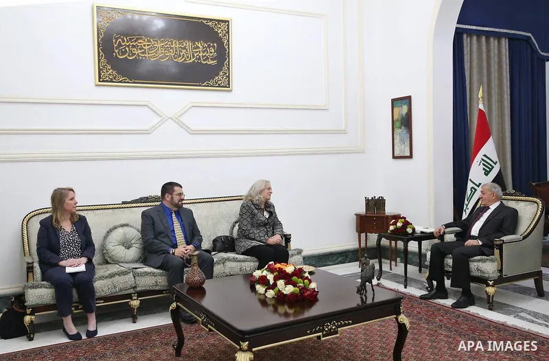 Iraqi President Abdullatif Mohammed Jamal meets with US Ambassador to Iraq Alina Romanowski, on October 18, 2022. Photo by Iraqi Presidency Office/APAimages