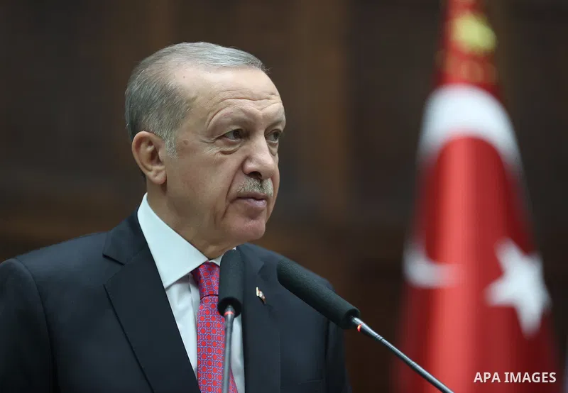 Turkish President Recep Tayyip Erdogan participates in the parliamentary bloc meeting of his Justice and Development Party, in Ankara, Turkey on October 19, 2022. Photo by Turkish presidency \ apaimages