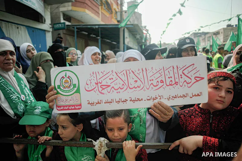 Supporters of the Palestinian Hamas movement demonstrate against Israel and in support of Jerusalem's Al-Aqsa Mosque in Jabalia in the northern Gaza Strip on October 21, 2022. Photo by Ramez Haboub/APAimages