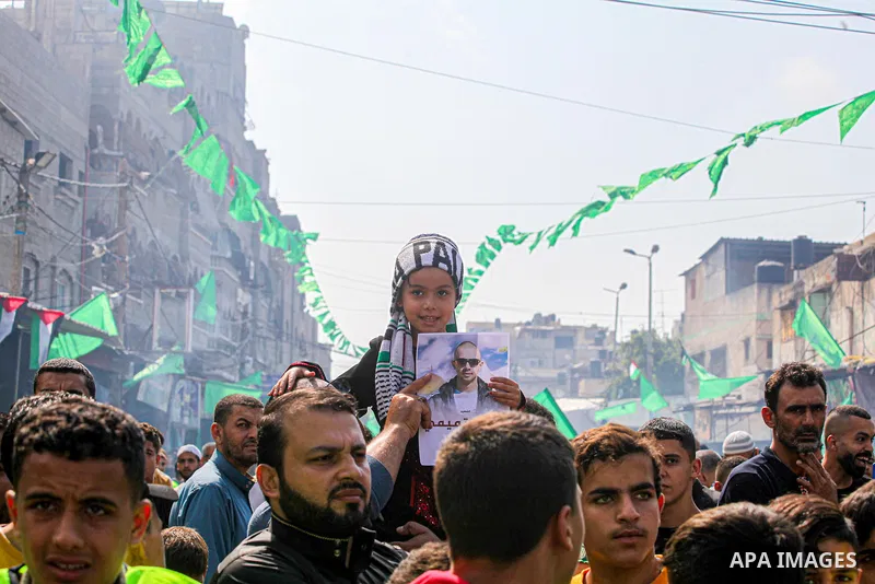 Supporters of the Palestinian Hamas movement demonstrate against Israel and in support of Jerusalem's Al-Aqsa Mosque in Jabalia in the northern Gaza Strip on October 21, 2022. Photo by Ramez Haboub/APAimages