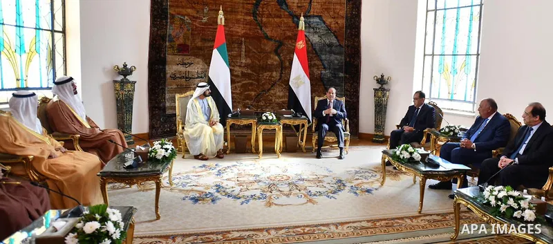 Egyptian President Abdel Fattah al-Sisi meets with vice President of the United Arab Emirates, UAE's Prime Minister and Ruler of Dubai Sheikh Mohammed bin Rashid al-Maktoum, in Cairo, Egypt on October 27, 2022. Photo by...