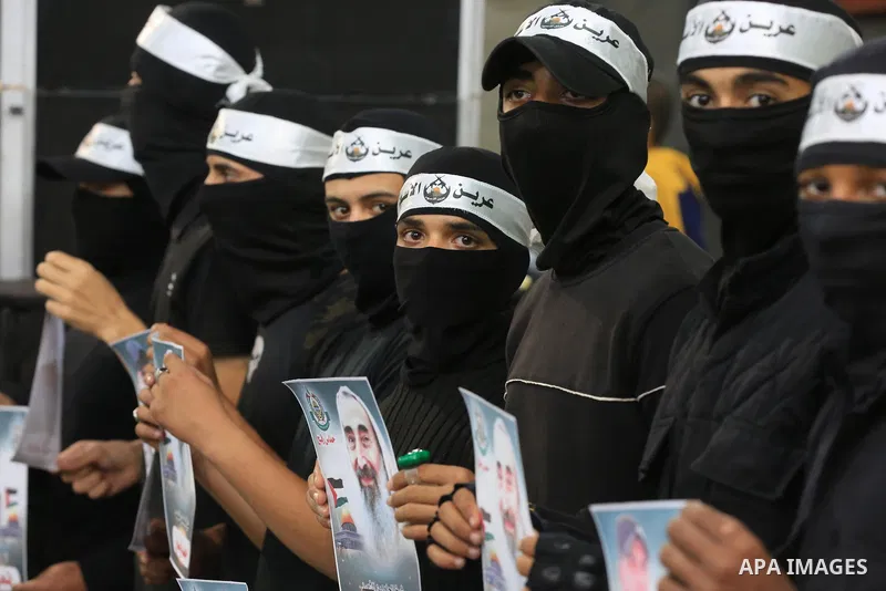 Supporters of Palestinian Hamas movement take part in a protest against Israel and solidarity with Jerusalem and West Bank, in Rafah, in the southern of Gaza strip on October 27, 2022. Tension has been flaring between th...