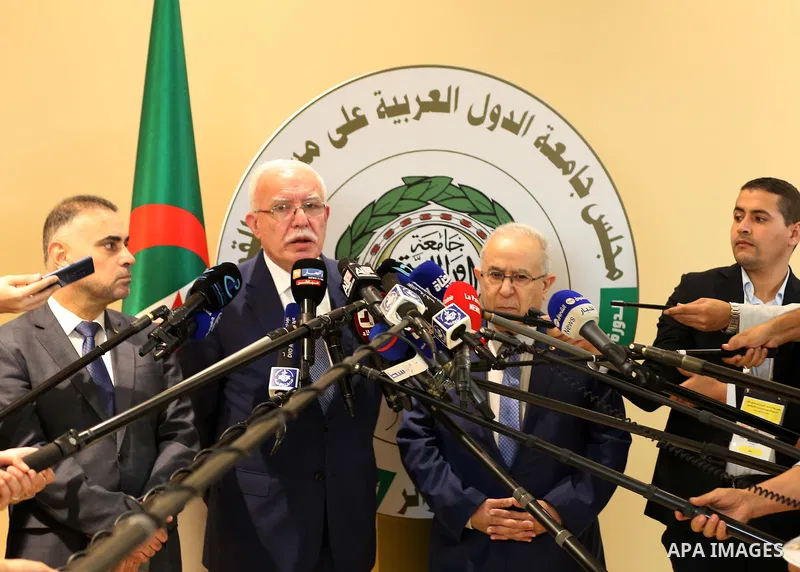 October 28, 2022, Algiers, Algeria: The Palestinian Foreign Minister Riyad al-Maliki (L), gives a statement to the media next to Algeria's Minister of Foreign Affairs Ramtane Lamamra (C) a few days before the start of th...