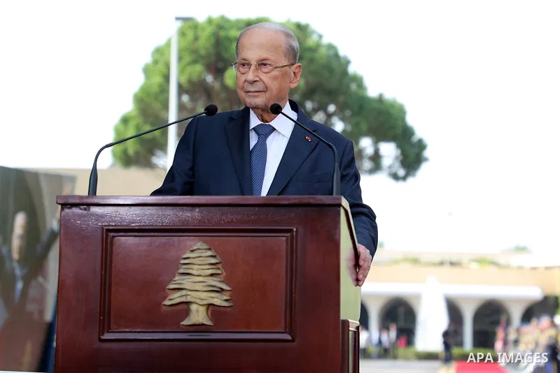 A handout picture provided by the Dalati and Nohra photo agency shows Lebanon's President Michel Aoun vacating the presidential palace of Baabda, east of the capital, on October 30, 2022, a day before his mandate expires...