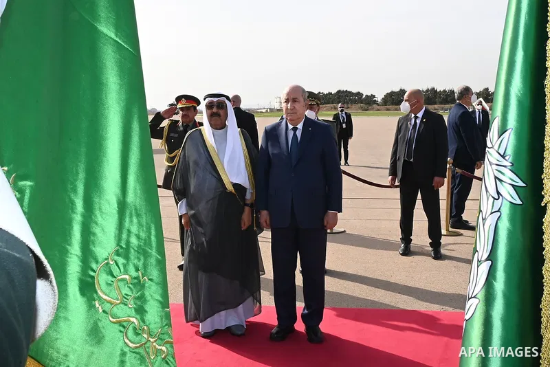 Algerian President Abdelmadjid Tebboune meets with , Crown Prince of the State of Kuwait in Algeria to participate in the Arab Summit, on November 2, 2022. Photo by Algerian Presidency Office