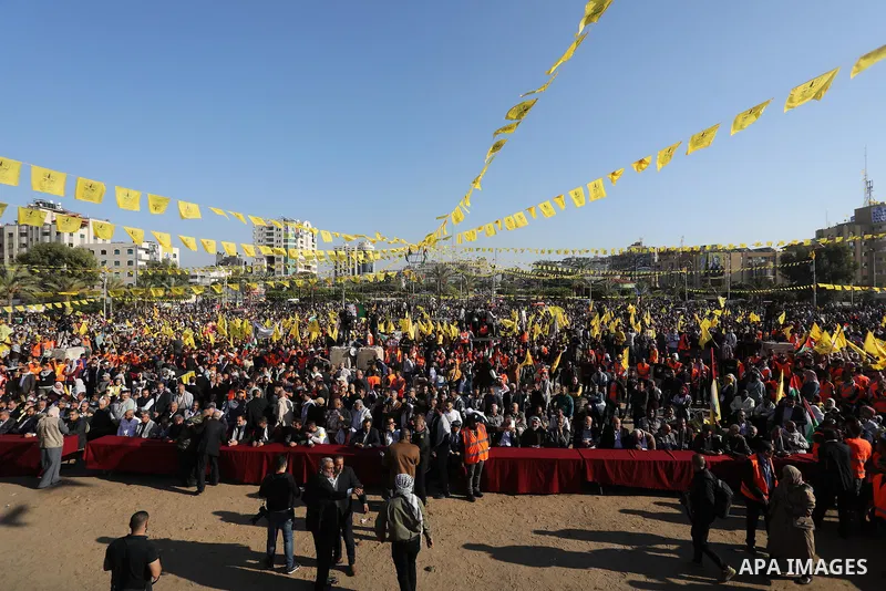 Palestinian supporters of Fatah movement attends the festival marking the 18th anniversary of the death of the late Palestinian President Yasser Arafat, in Gaza city on November 10, 2022. Arafat, also known as Abu Ammar...