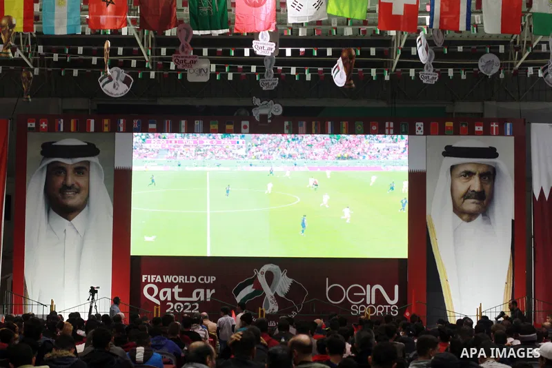 Palestinians gather as they watch the football match between Tunisia V France in FIFA World cup, in Gaza city on November 30, 2022. Photo by Ali Hamad\ apaimages