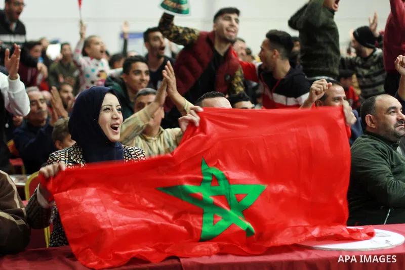 Palestinian fans attend the match between Morocco VS Canada, in the Qatar World Cup FIFA 2022, via a huge screen at a public place in Gaza city on December 1, 2022. The 2022 FIFA World Cup is an association football tour...
