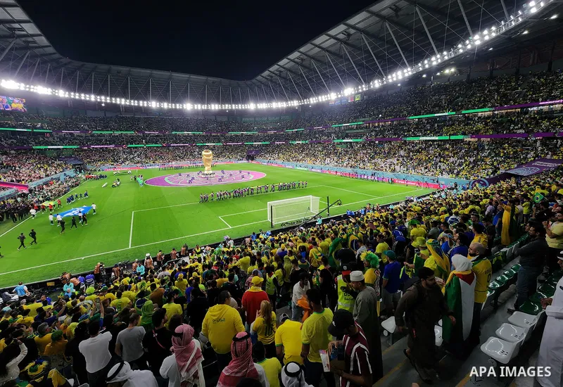 Fans cheer in the stadium during Croatia vs Brazil match in FIFA World Cup, in Doha, Qatar on December 9, 2022. The 2022 FIFA World Cup is an association football tournament, contested by the men's national teams of FIFA...