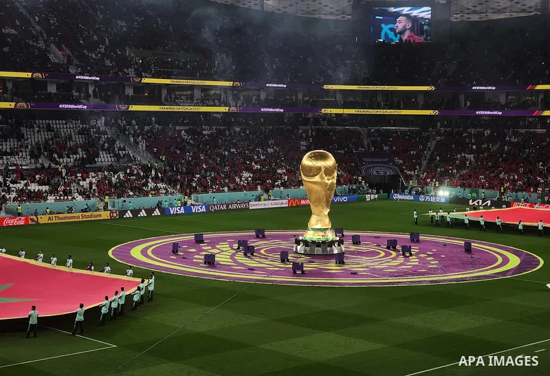 Fans cheer in the stadium during Morocco vs Portugal match in FIFA World Cup, in Doha, Qatar on December 10, 2022. The 2022 FIFA World Cup is an association football tournament, contested by the men's national teams of F...