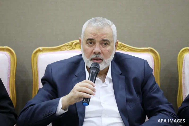 Head of the Political Bureau of Hamas, Ismail Haniyeh, visits the Palestinian sports and media delegation to the World Cup, in Doha, Qatar on December 13, 2022. The 2022 FIFA World Cup is an association football tourname...