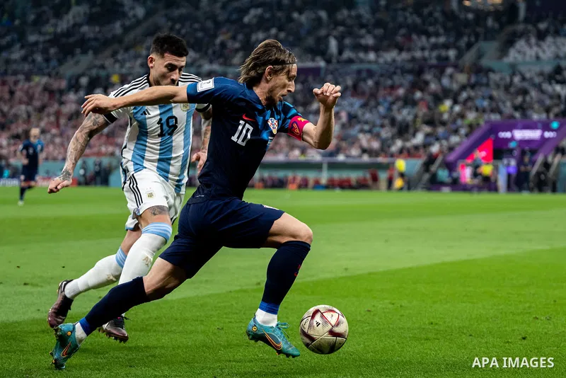 December 13, 2022, DOHA, Qatar: 221213 Nicolas Otamendi of Argentina and Luka Modric of Croatia during the FIFA World Cup 2022 semifinal between Argentina and Croatia on December 13, 2022 in Doha. .Photo: Joel Marklund /...