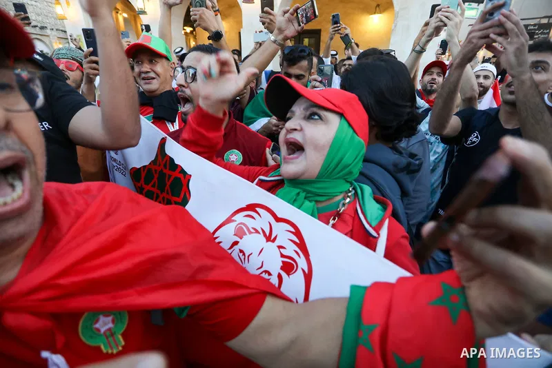Morocco fans gather at Souq Waqif during the FIFA World Cup Qatar 2022 in Doha, Qatar on December 14, 2022. Photo by Ashraf Amra\ apaimages