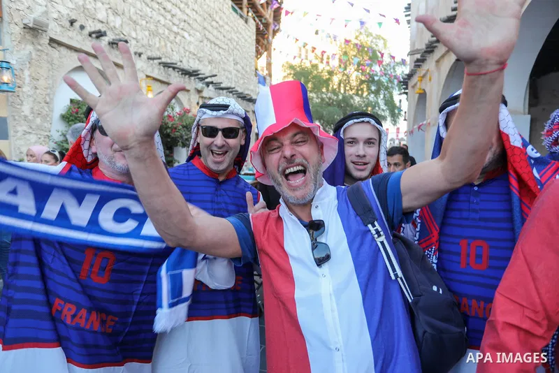 France fans gather at Souq Waqif during the FIFA World Cup Qatar 2022 in Doha, Qatar on December 14, 2022. Photo by Ashraf Amra\ apaimages