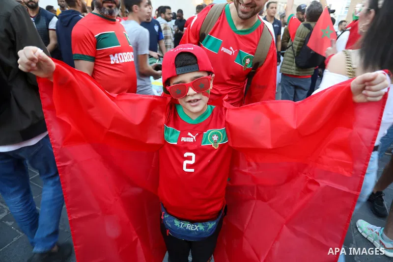 Morocco fans gather at Souq Waqif during the FIFA World Cup Qatar 2022 in Doha, Qatar on December 14, 2022. Photo by Ashraf Amra\ apaimages