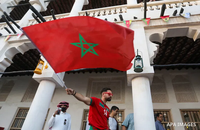 Morocco fans gather at Souq Waqif during the FIFA World Cup Qatar 2022 in Doha, Qatar on December 14, 2022. Photo by Ashraf Amra\ apaimages