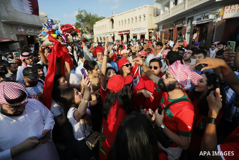 Fans gather in the streets of Doha ahead of the match Morocco vs Croatia in FIFA World Cup, at Waqif market in the central of Doha, Qatar on December 17, 2022. Photo by Ashraf Amra\ apaimages
