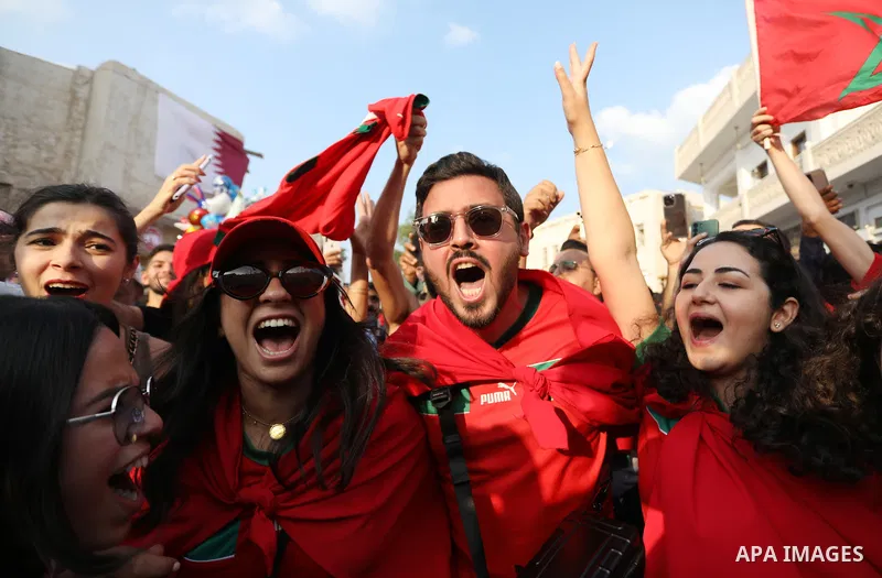 Fans gather in the streets of Doha ahead of the match Morocco vs Croatia in FIFA World Cup, at Waqif market in the central of Doha, Qatar on December 17, 2022. Photo by Ashraf Amra\ apaimages