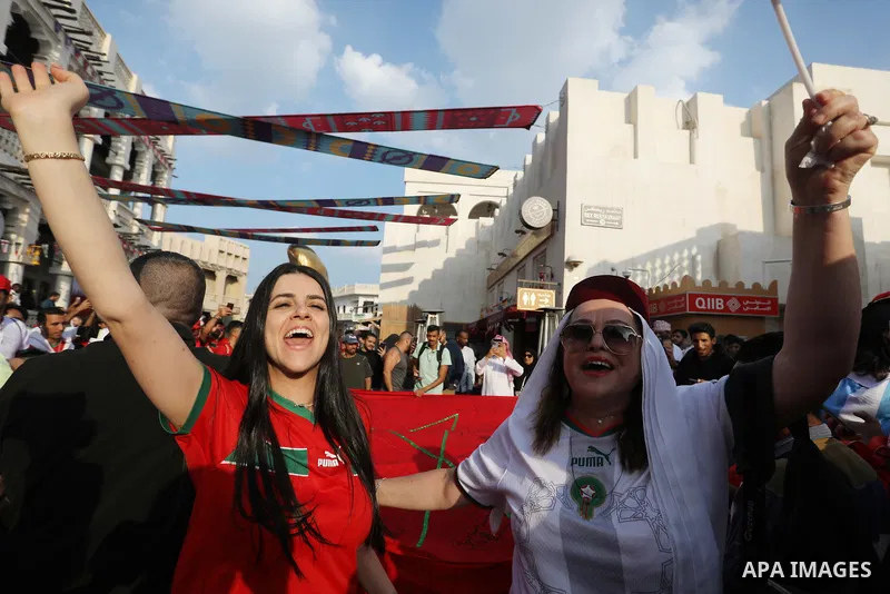 Fans gather in the streets of Doha ahead of the match Morocco vs Croatia in FIFA World Cup, at Waqif market in the central of Doha, Qatar on December 17, 2022. Photo by Ashraf Amra\ apaimages