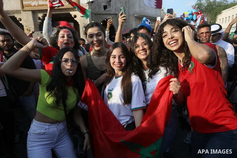 Fans gather in the streets of Doha ahead of the match Morocco vs Croatia in FIFA World Cup, at Waqif market in the central of Doha, Qatar on December 17, 2022. Photo by Ashraf Amra\ apaimages