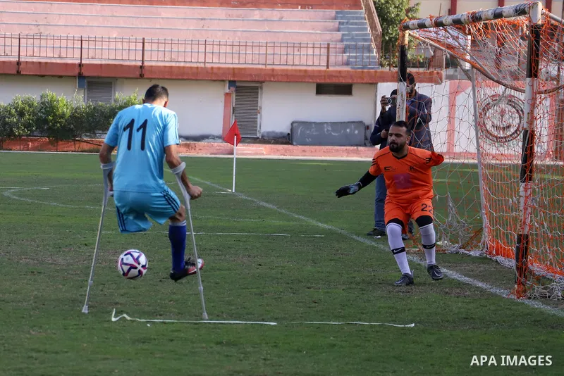 Palestinian players compete during the final of a local football championship for amputees organised by the International Committee of the Red Cross (ICRC), in Gaza City on December 20, 2022. According to The Internation...