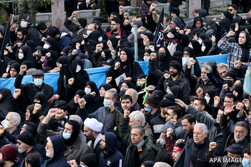 Iranian President Ebrahim Raisi participates in farewell ceremony for 200 unknown martyrs of Sacred Defence, in Tehran on December 27, 2022. Photo by Iranian Presidency Office/APAimages