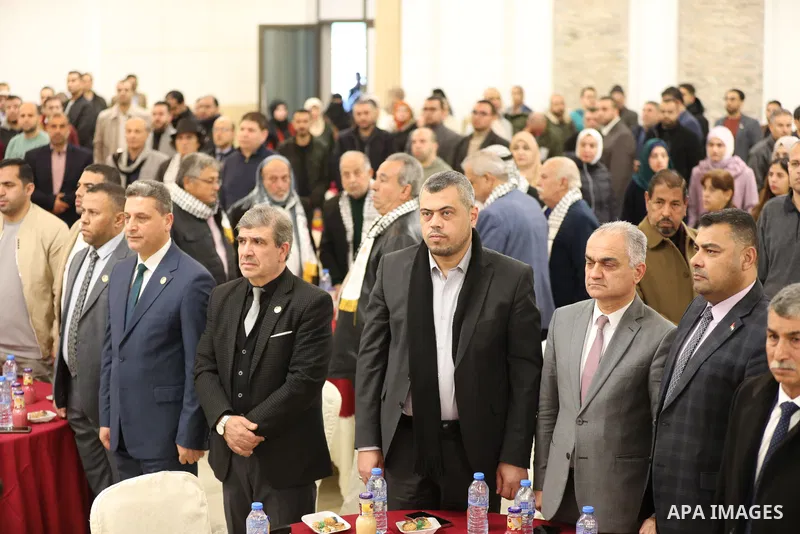Palestinians take part in a ceremony honoring journalists in Gaza City on December 29, 2022. Photo by Atia Darwish/APAimages