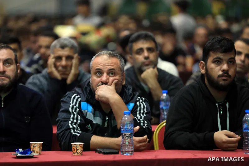 Palestinian fans attend the match between Argentina VS Australia, in the Qatar World Cup FIFA 2022, via a huge screen at a public place in Gaza city on December 3, 2022. Photo by Ali Hamad\ apaimages